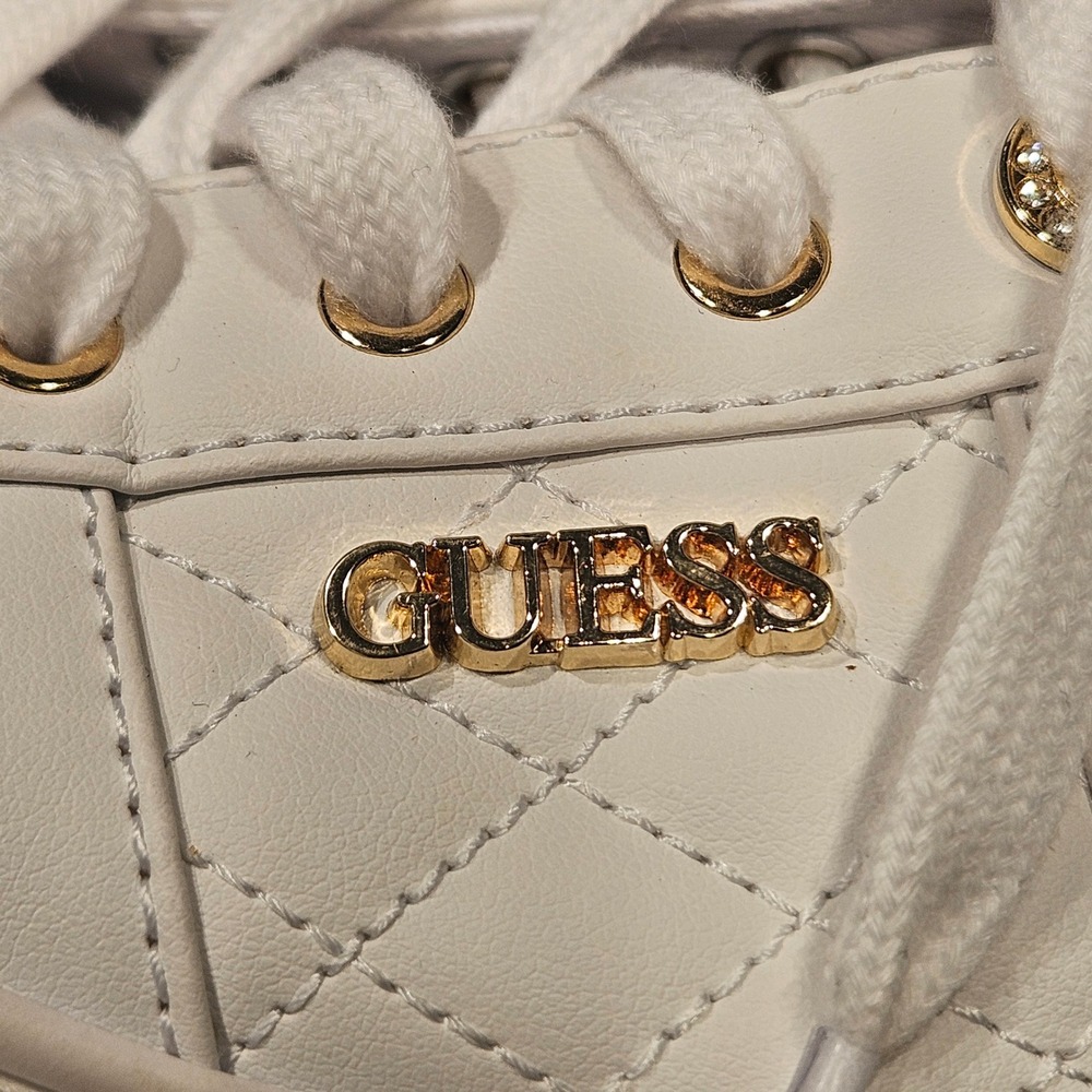 Guess GWLOVEN Sneakers Womens 9 White Gold Quilted Low Top Lace Up Platform - Picture 3 of 9